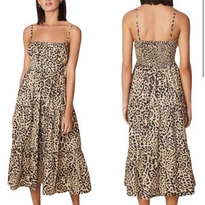 FAITHFULL THE BRAND Alexia Midi Dress in leopard print, size Small